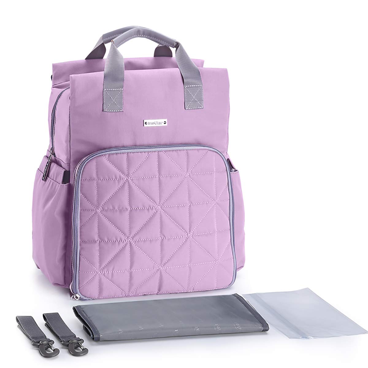 SONARIN Waterproof Multifunction Baby Nappy Changing Backpack with Changing Mat,Stroller strap,Laptop shockproof Bag,Diaper Bag with Bottle Insulated Bags,Large Capacity,Machine washable(Light Purple)