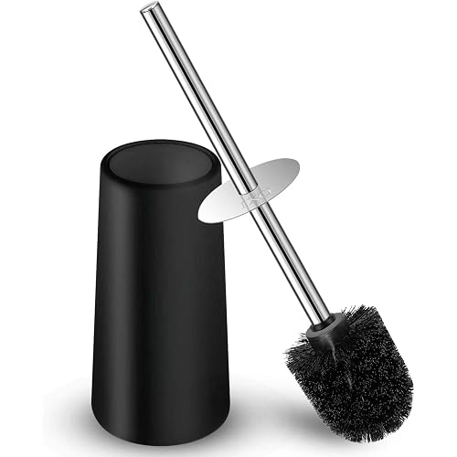 IXO Toilet Brush and Holder, Toilet Brush with 304 Stainless Steel Long Handle, Toilet Bowl Brush for Bathroom Toilet-Ergonomic, Elegant,Durable（Black）