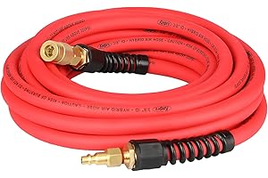 Keepro Hybrid Air Hose, Flexible 3/8 Inch ID x 25 Feet Long Air Compressor Hose with Repairable Solid Brass 1/4" Industrial Quick Coupler and Plug, 300 PSI Maximum Pressure, Red