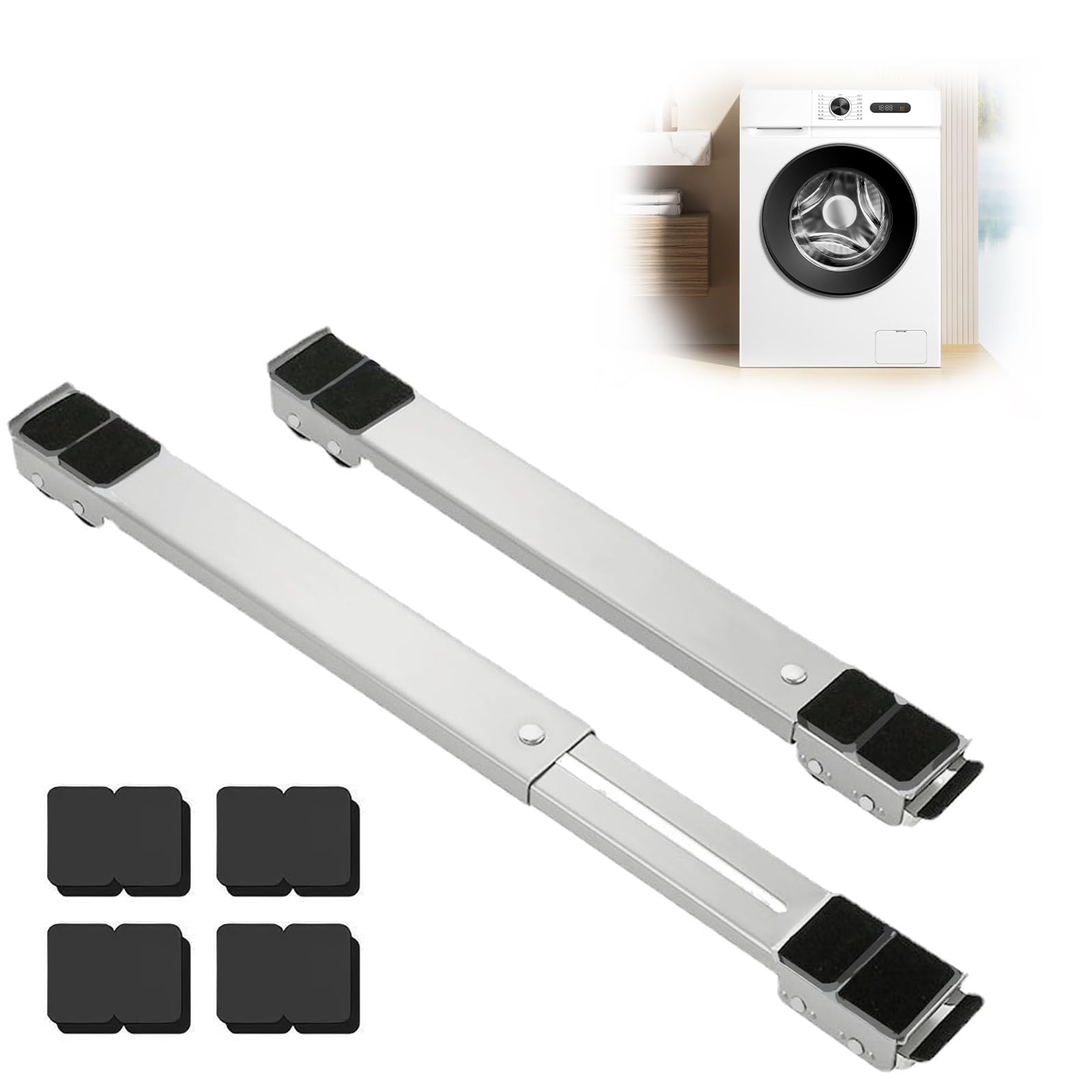 Furniture Washing Machine Dolly, Rollers Washing Machine Wheels Furniture Rollers with Brake Load Bearing 660lbs for Refrigerator and Sofa, White