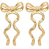 CUFELMU Gold Silver Bow Drop Earrings for Women Long Tassel Chain Bow Earrings Ribbon Bowknot Dangle Earrings Jewelry Gifts