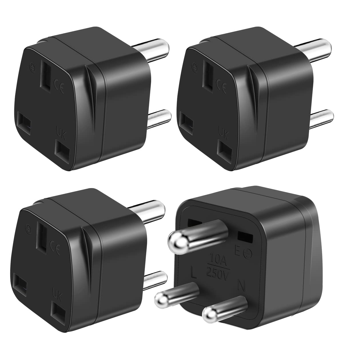 LUKELI 4 Pack UK to India Plug Adapter India Travel Adapter Maldives Plug Adapter for Indian (Black 4 Pack)