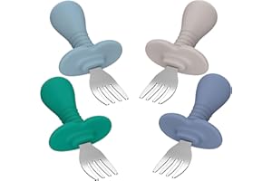 SFCCMM 4Pcs Toddler Forks Baby Forks Set - Self-Feeding Utensils with Soft-Silicone Handles, 18/8 Stainless Steel, Anti-Choke & BPA-Free Cutlery Set