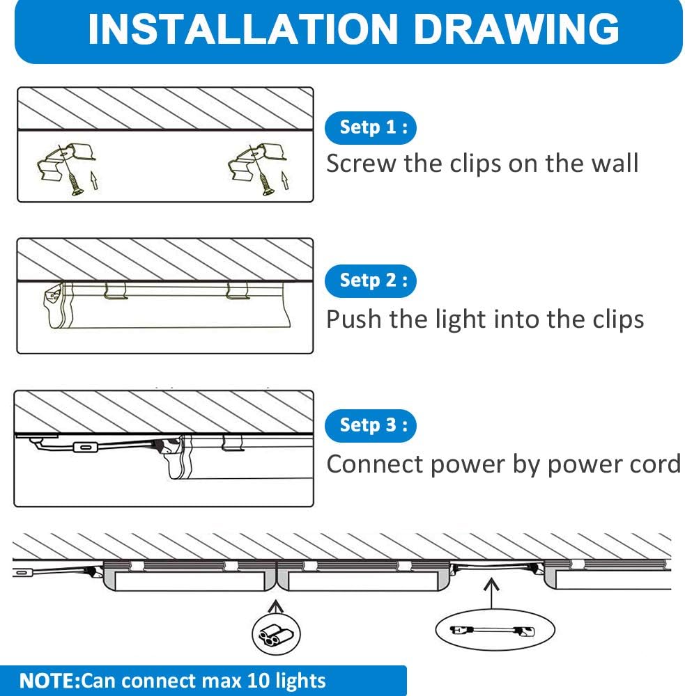 T8 LED Light Fixture -2FT 1680lm 14W Under Cabinet Lighting, 6500k White, Ceiling and Utility Shop Light, Corded Electric with Built-in ON/Off Switch (Pack of 2) - - 