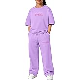 LuxyBear Girls 2 Piece Outfits Fashion Tracksuits 3/4 Sleeve Sweatshirts and Loose Casual Pants with Pockets Sets