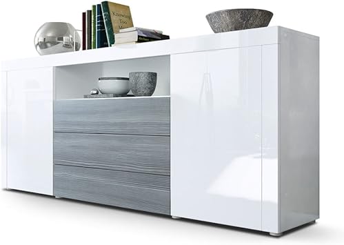 Vladon Sideboard Kommode Santiago Korpus In Weiss Hochglanz Fronten In Weiss Hochglanz Und Avola Anthrazit Vladon Amazon De Kuche Haushalt