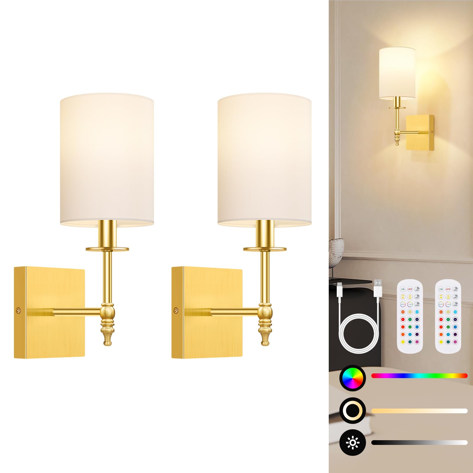 14.5 Inch Wall Sconces Battery Operated Set of