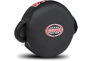 Farabi Sports Round Boxing Pad 100% Genuine Leather Punching Mitts Kick Pad Black Boxing Mitts MMA Muay Thai Taekwondo Kickboxing Training Strike Boxing Pads