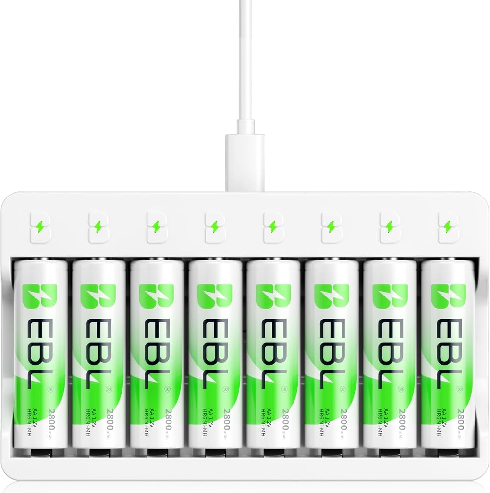 EBL 8x 2800mAh AA Rechargeable Batteries & Fast Charger with LED