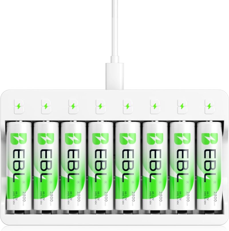 EBL 8x 2800mAh AA Rechargeable Batteries & Fast Charger with LED