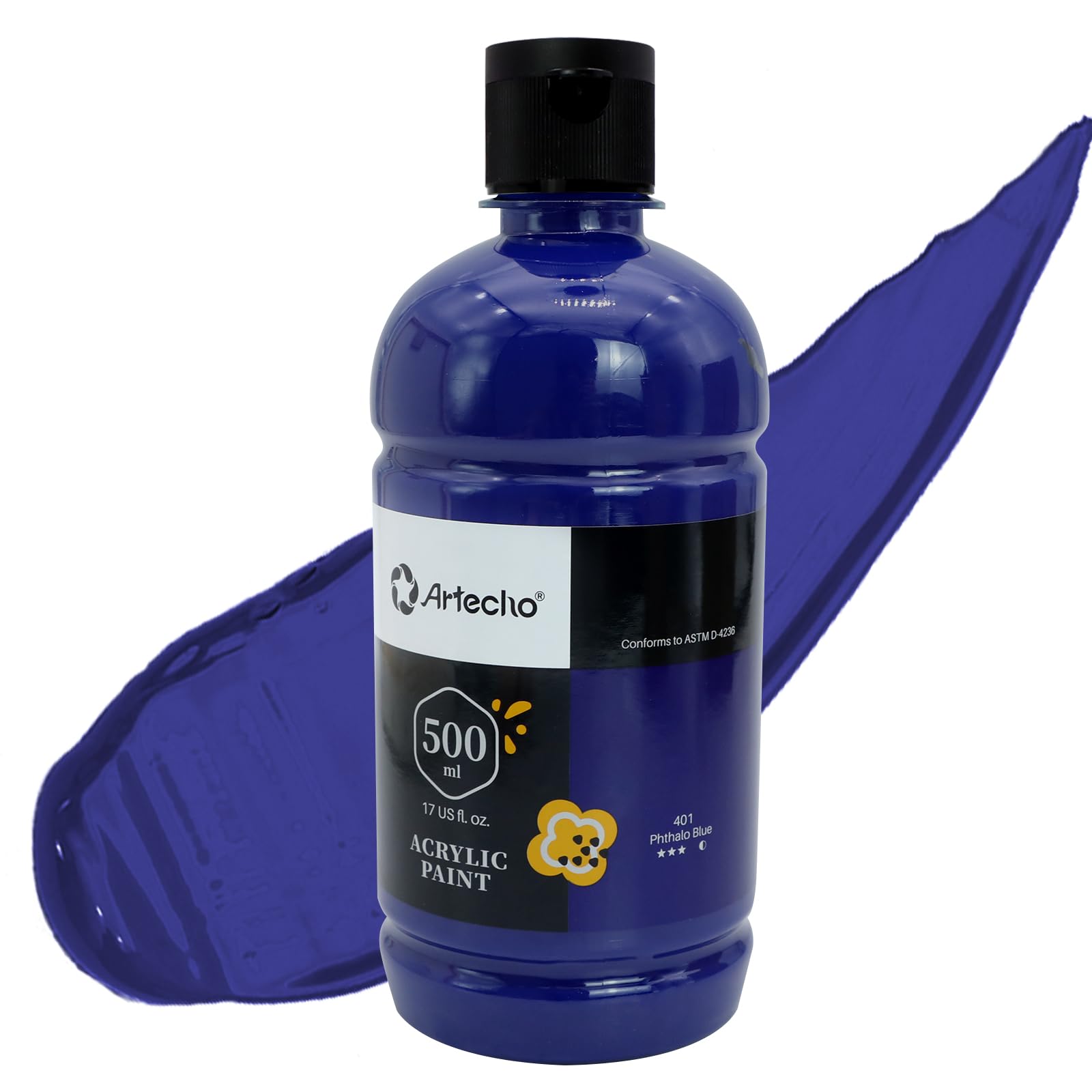 Photo 1 of Artecho Phthalo Blue Acrylic Paint Large Bottle 500ml / 17oz, Craft Paint for Canvas, Rocks, Wood, Fabric, Ceramic, Non Toxic