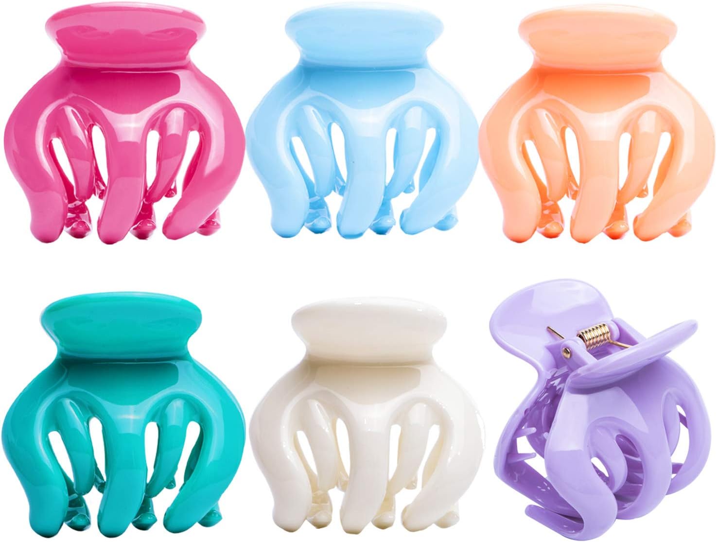 RC ROCHE 6 Pcs Octopus Hair Claw Clip for Women Thick Hair Round Jaw Pumpkin Jumbo Extra Big Cute Slip Secure Grip Strong Classic Clamp