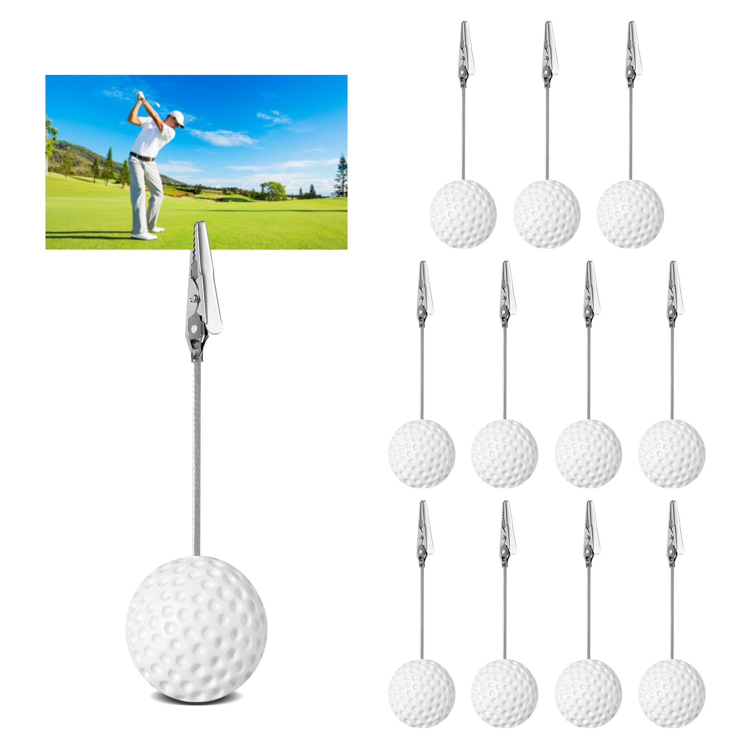 12pcs Resin Ball Base Memo Clips, Table Card Holders with Alligator Clips Table Picture Holder Place Card Stands Table Number Card Photo Holders for Sports Wedding Party Office Decor (Golf)