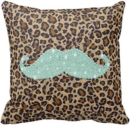 Funny Teal Green Bling Mustache And Animal Print Pillow Case