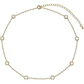LecAit 14K Gold/Silver Plated Station Necklace for Women | CZ Diamond Choker Necklaces | Simulated Diamond BTY Necklace | Gold Cubic Zirconia Chain Choker Necklaces for Women