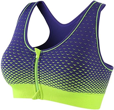 Women's Zip Front Anti Sports Yoga Bra, Padded High Impact Support for Workout Fitness Removable Pads, running bra (X-large, Blue)