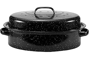 JY COOKMENT 15.7" Enameled Oval Roaster with Domed Lid - For Turkey, Chicken, Ham, Dishwasher Safe