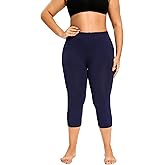 ELISS Women's Plus Size Capri Leggings,High Waited Soft Cropped Pants 3/4 Length Yoga Pants (1X-4X)