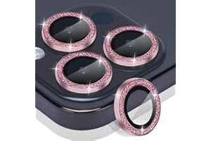 Rayorcon Camera Lens Protector for iPhone 15 Pro/Pro Max, Tempered Glass, Aluminum Alloy Ring, Glitter Pink