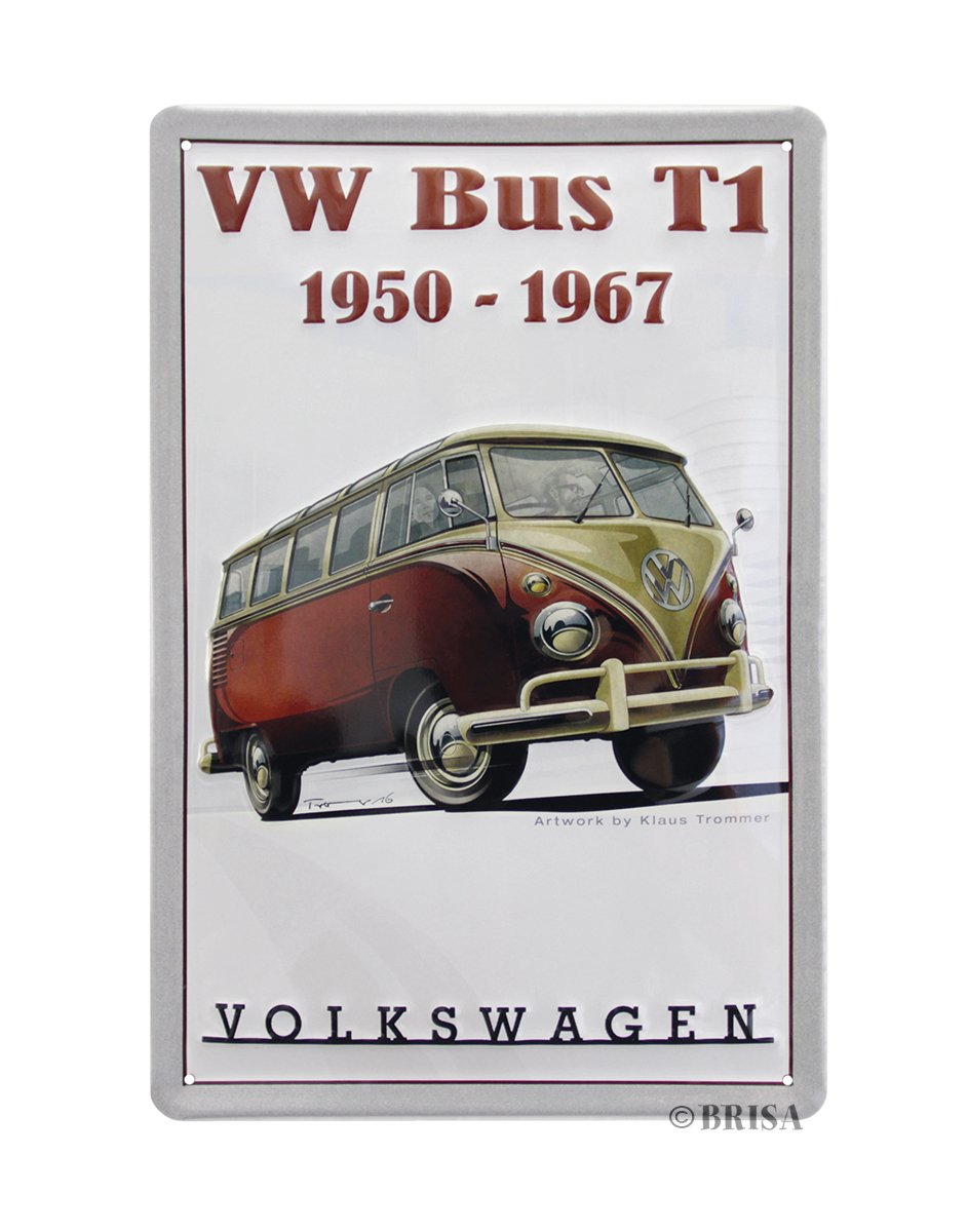 BRISA VW Collection - Volkswagen Retro Tin Sign Vintage Decoration made of Metal in T1 Bus Design (Samba/Red) โ image 1