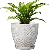 G EPGardening 8 Inch Ceramic Plant Pot with Drainage Hole and Saucer Round Planter Pot for Indoor Outdoor Plants Modern Large Flower Pot White