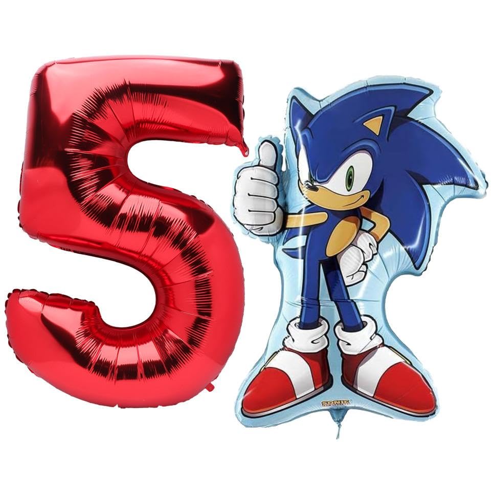 Toyland® Sonic The Hedgehog Foil Balloon Pack - 29" Character & 40" Number Balloon - Kids Party Decorations