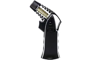 Scorch Torch CNC Machined 6.75" Tall Handheld Aluminum Flame Adjustable Butane Refillable Torch In Gift Box (Black #2)