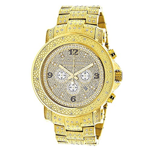 Luxurman Oversized Iced Out Mens Diamond Watch Yellow Gold 2ct