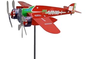 NAYSKU Airplane Weathervane, 3D Spinning Red Metal Airplane Weathervane, Anti-Rust Metal Vane, Outdoor Wind Sculpture Kinetic Sculpture for Yard/Garden/Decor Decoration,Gifts for Flight Lovers