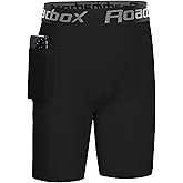 Roadbox Boys Compression Shorts with Pockets, Youth Performance Athletic Underwear Base Layer for Kids Football Running
