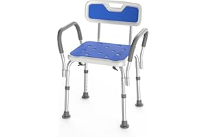Loyoda Shower Chair with Arms for Tub,FSA/HSA Eligible Sturdy Aluminum Alloy Bath Chair,Slip Resistant Shower Bench,Height-Adjustable Shower Seat with Padded Handles for Seniors