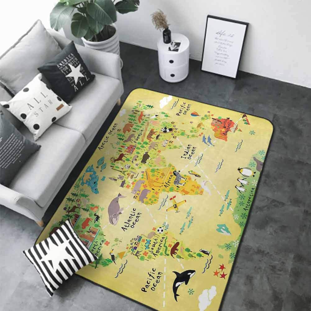 Living Room Bedroom Carpets Kids Decor,Educational World Map Africa America Penguins Atlantic Pacific Ocean Animals Australia Panda, 60"x 72" Personalized Floor mats