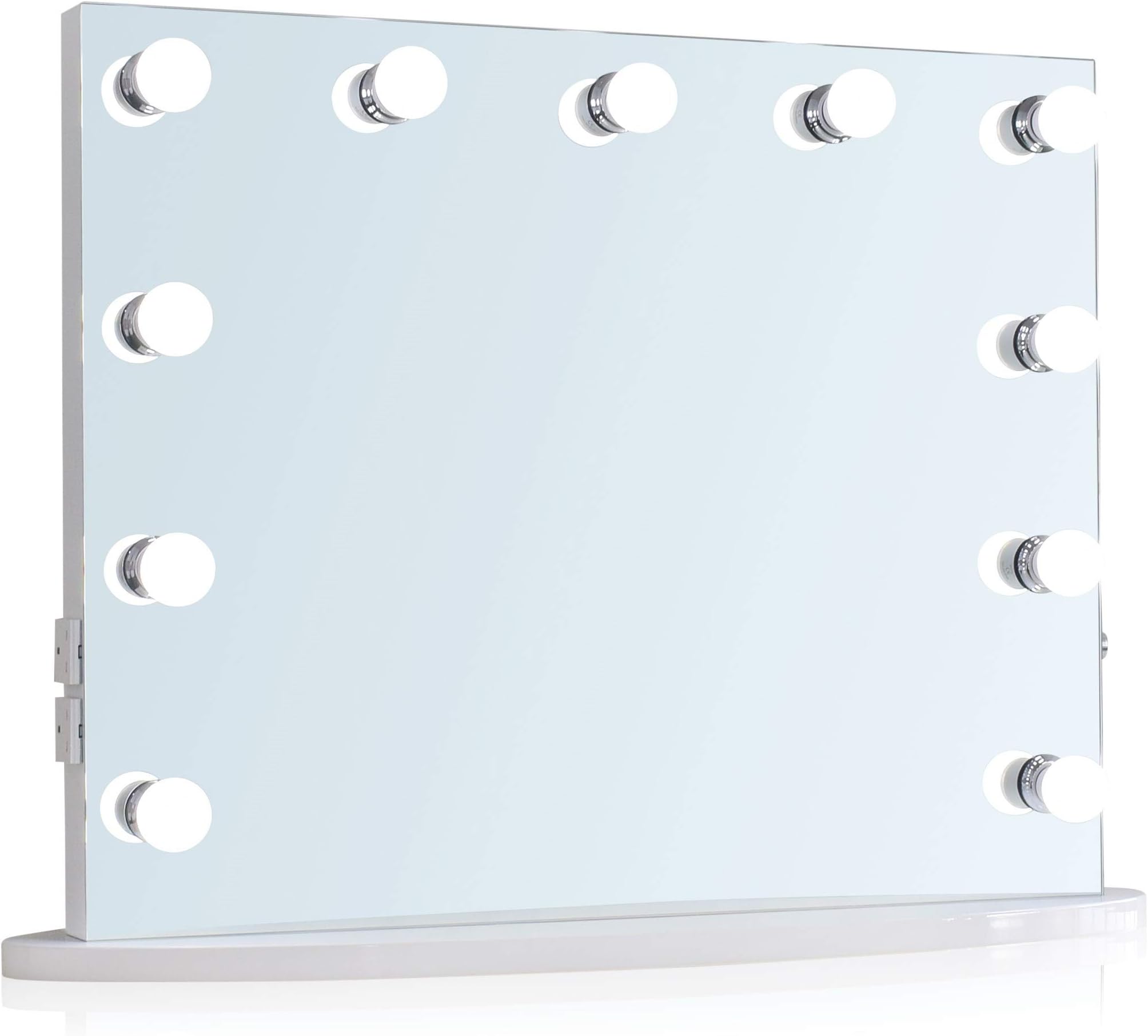 Hollywood Vanity Mirror with 2 Plug Sockets 2 USB Ports LED Dimmer Light Bulbs for Dressing table or Wall Mounted Table Top for Makeup White Made to British Standards 65(H)x80(W)x6(D)cm Wilshire HM1