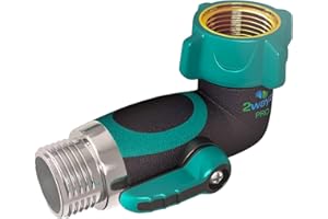 2WAYZ 90 Degree Hose Elbow Angle Connector with Shut Off Valve - 2025 Heavy Duty Model, Water Tube Fittings, 90 Degree Elbow with Two Shut Offs, Compatible with Garden Hose and Spigot - Green