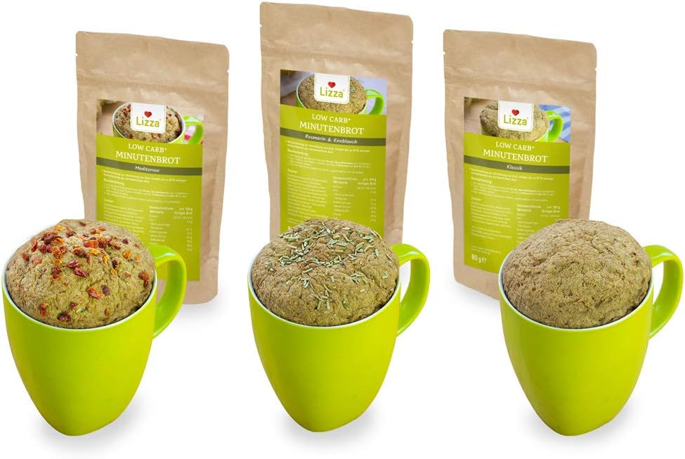 Lizza Low Carb Mug Bread Variety Pack | 3 Flavours | Organic. Gluten Free. Vegan. High in Protein and Fibre | Suitable for Keto, Low Carb, Diabetic and Vegan Diet | 3 Pack x 80g Mug Mix