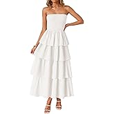 ZESICA Women‘s Summer Boho Strapless Maxi Dress 2026 Casual Sleeveless Off Shoulder Smocked Tiered Beach Long Sundress