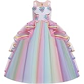 MYRISAM Girl's Unicorn Rainbow Long Tulle Dress Wedding Birthday Princess Carnival Party Performance Dance Pageant Ball Gowns