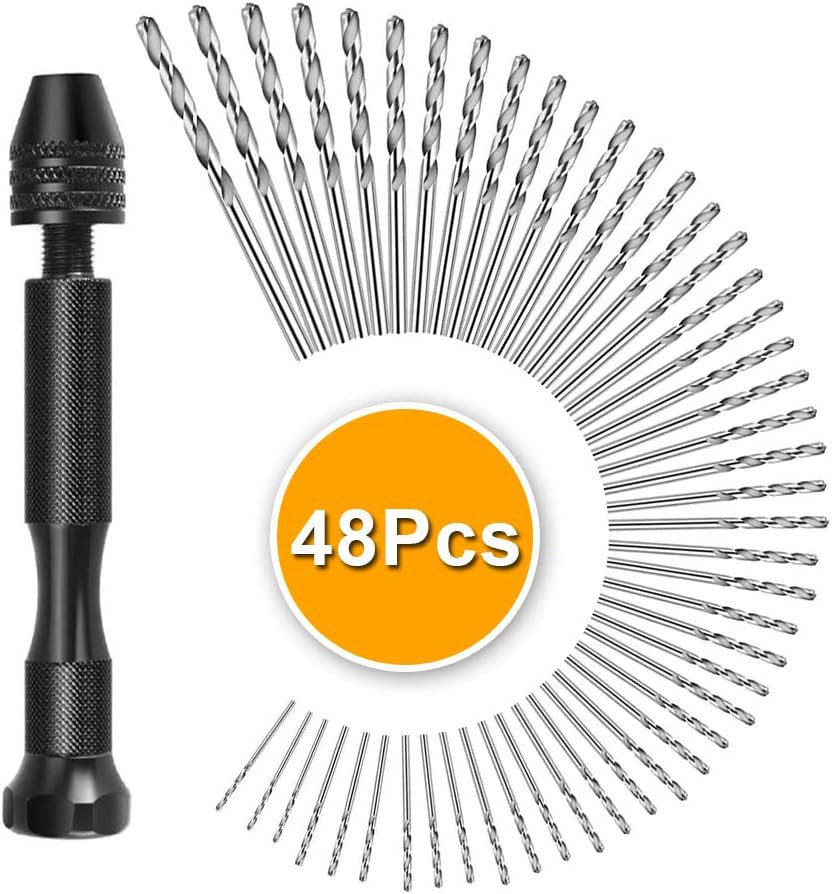 Pin Vise - Maxesla Precision Pin Vise Hand Drill with Twist Bits Set of 48, Professional Quality Swivel Head Pin Vise for Delicate Manual Work, Electronic Assembling and Model Making, Drilling Holes