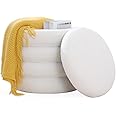 OuchTek Round Storage Ottoman, White Sherpa Footstool with Lid, Vanity Stool for Bedroom, Living Room, Makeup Room, 18.1" x 18.1" x 18.5"