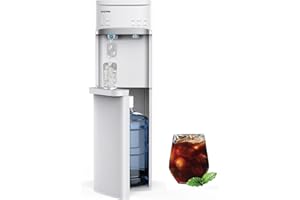 SOOPYK Self Cleaning Hot and Cold Water Cooler Dispenser with Ice Maker for 5 Gallon Bottom Loading 22lbs Daily Capacity Night Light White