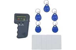 BIVPREOM 125khz RFID Reader Writer,Handheld RFID Copier,RFID Reader for 125khz Id and Hid Cards (with 5pcs T5577 Key Fob and 5pcs T5577 RFID Cards)