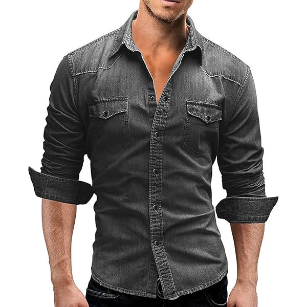 SOMTHRON Camisa Vaquera De Manga Larga Para Hombre, Corte