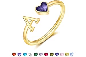 GLEZZA Initial Rings for Women Teen 14K Gold Plated Birthstone Rings Stackable Dainty Letter Rings Christmas Birthday Birthstone Jewelry Gifts for Mother Daughter,Adjustable Size 5-10