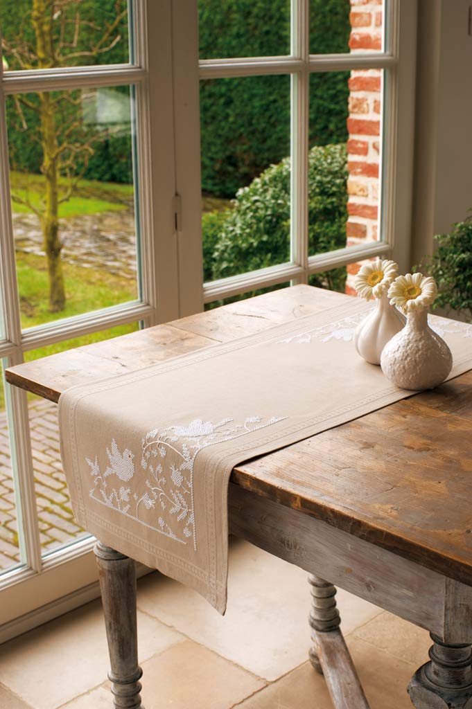 Vervaco Embroidery: Runner: White Silhouette, 100% Cotton, Multi-Colour, 40 x 100 cm - 16" x 14"