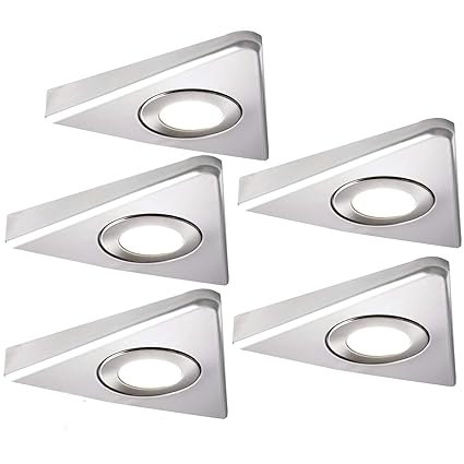 5 x 2,6 W LED Küche Schrank Dreieck Spot Beleuchtung & Treiber Kit Edelstahl Finish, Natural weiß – Down unter Schrank – Cabl
