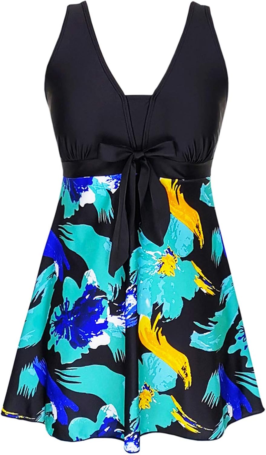 Kawell Plus Size Women's Swimdress, Tummy Control Two-Piece Swimwear