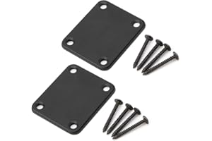 MICOVAY 2 Pack Guitar Metal Neck Plates with Plastic Mat Compatible for Strat Tele Style Electric Guitar Replacement, Black