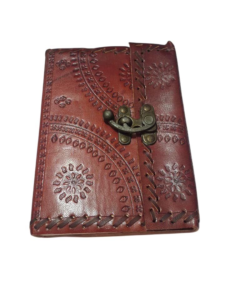 Ajuny Handmade Leather Bound Journal Diary with C Lock - Unline 200 Pages 7x5 Inch - Embossed Huge Flower of Life - Inspirational Writing Notebook For Men Women Handmade Paper Gifts