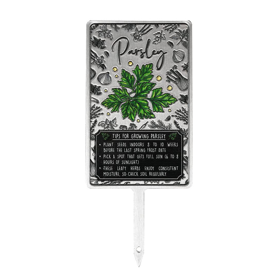 KADAX Herb Signs, Silver Metal Herb Stakes, Plant Signs, Plant Stakes, Plant Labels, Metal Signs, Plant Labels, Herb Labels (Parsley)