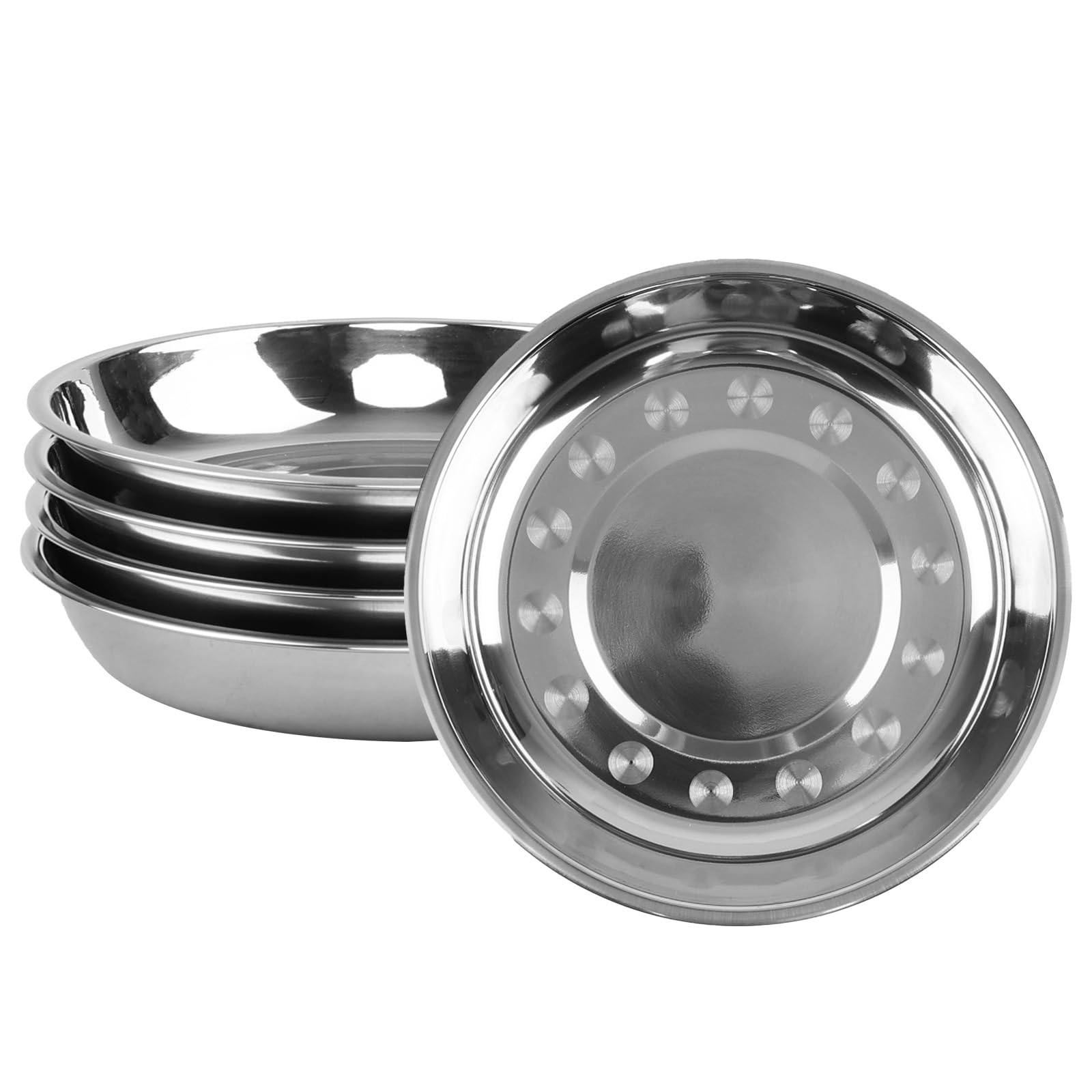 Afromy Set of 4 Deep Plates Dinner, Stainless Steel Dinner Plates, Round Dinner Dish Plate